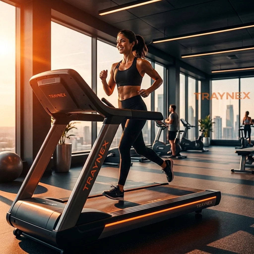 An employee running on a treadmill in a Traynex-equipped office gym